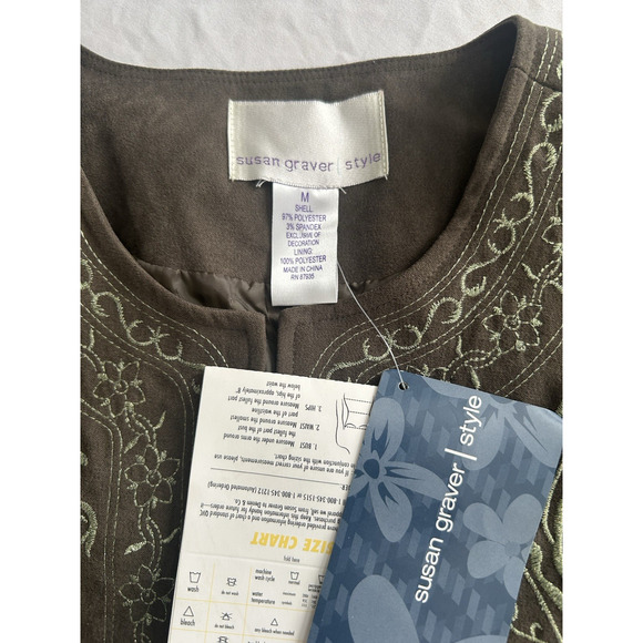 Susan Graver Embroidered Faux Suede Blazer Womens Size Medium Green Classic NWT - Picture 4 of 8